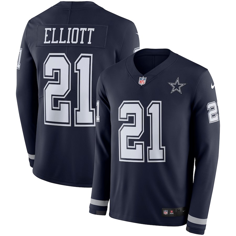 Men Dallas Cowboys #21 Elliott blue  Limited NFL Nike Therma Long Sleeve Jersey